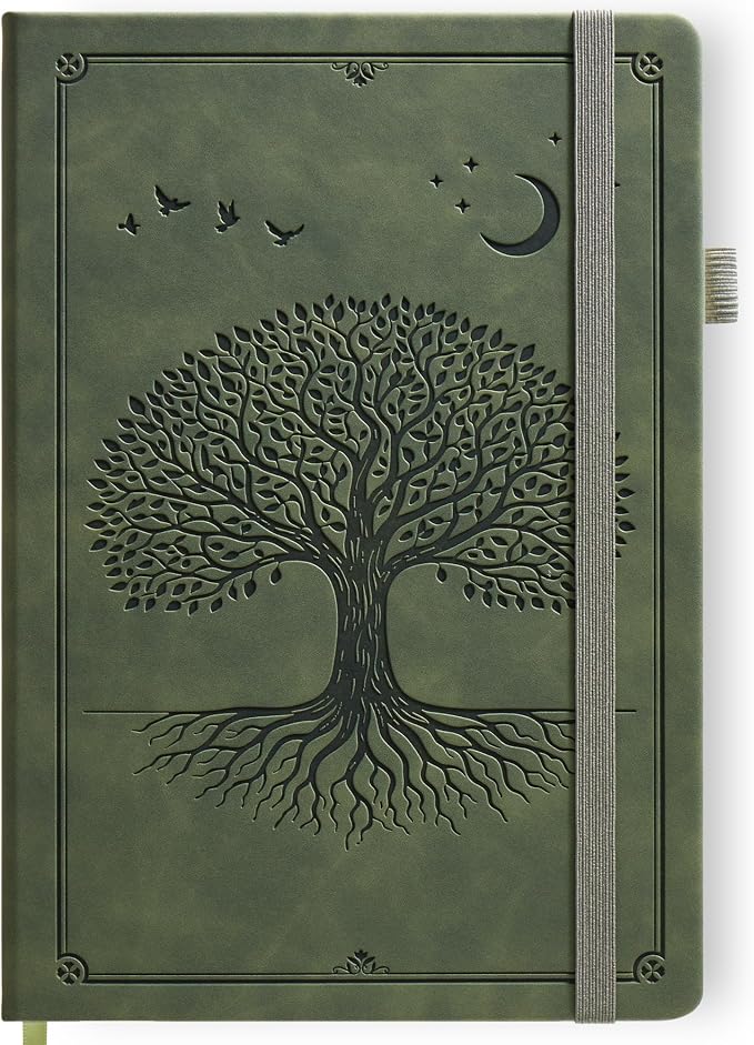 Lined Journal Notebook Hardcover Leather Bound 200 Pages B5 Green Diary | College Ruled 6.9x9.8" Journaling Notebooks for Men & Women, Writing for Personal, Large Travel Daily Note Book Tree of Life