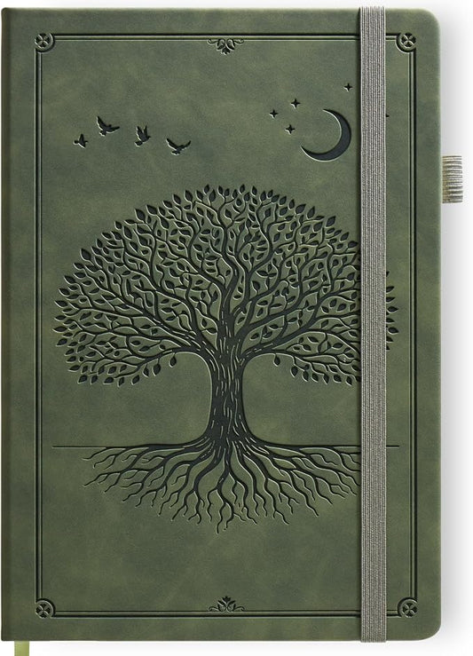 Lined Journal Notebook Hardcover Leather Bound 200 Pages B5 Green Diary | College Ruled 6.9x9.8" Journaling Notebooks for Men & Women, Writing for Personal, Large Travel Daily Note Book Tree of Life