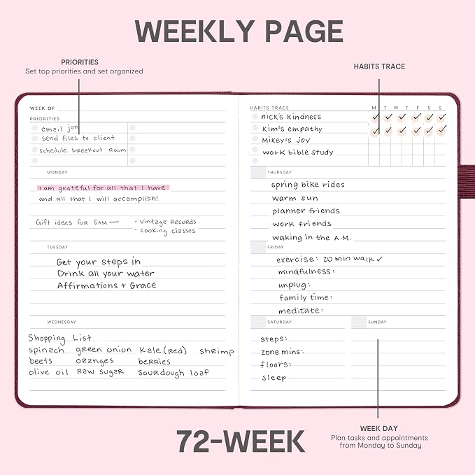 And Per Se Undated Academic Planner, Weekly & Monthly Planner with Goal & Habit Tracker, A5 Hardcover, Dark Red