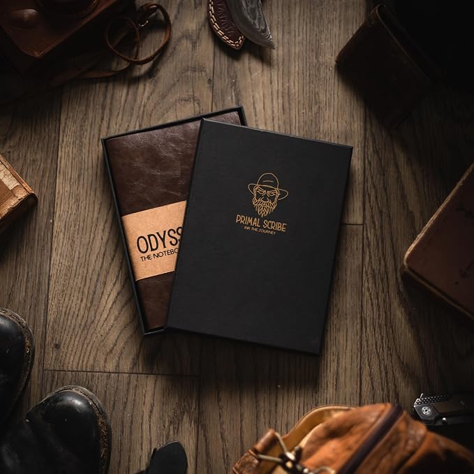Odyssey Notebook Journal for Men - Lined Pages, 100 GSM Thick Kraft Paper, A5 Size, Brown Leather, Soft Cover