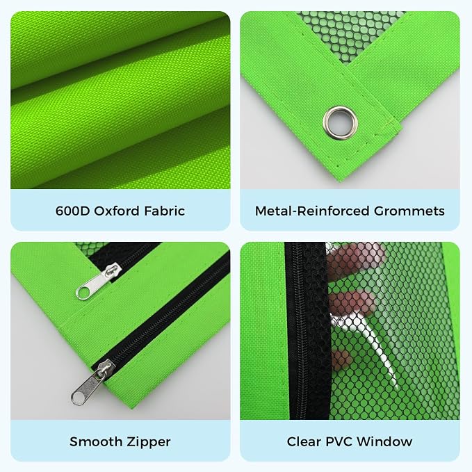 Pencil Pouch for 3 Ring Binder, Pencil Case Bag with Zipper, 600D Fabric Pencil Pouch Holder Accessories, Clear Window Pencil Case Aesthetic Back to School Organizer Pockets for Boy Girl (Green)