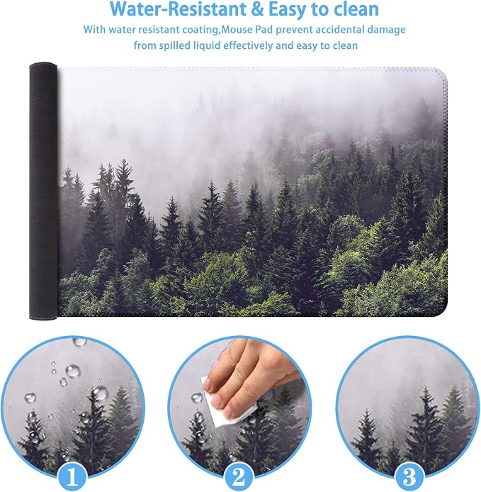 iCasso Extended Gaming Mouse Pad(35.4 x 15.7inch), Large Non-Slip Rubber Base Mousepad with Stitched Edges, Waterproof Keyboard Mouse Mat Desk Pad for Work, Game, Office, Home - Forest