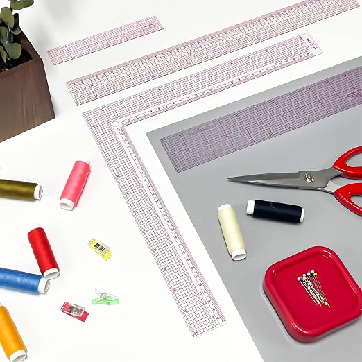 KEARING 12" Plastic L-Square Ruler - Clear Sewing Ruler for Pattern Making | Clear L-shaped right angle ruler for dressmaking and fashion design. Non-rub sandwich line scale for sewing patterns.