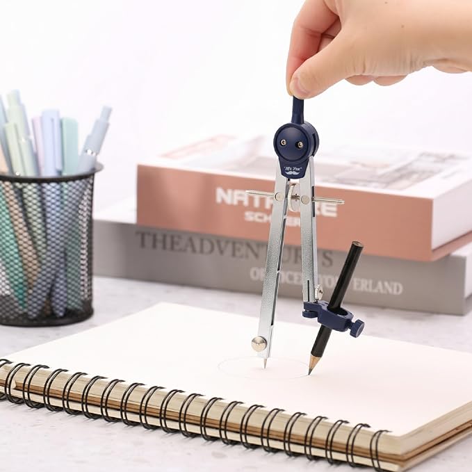 Mr. Pen- Metal Geometry Compass, Center-Wheel Design | Precision Drafting Compass with Pencil for School & Technical Drawing, Draws Circles up to 11 Inches Diameter