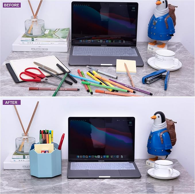 Siveit Desk Pencil Pen Holder, Rotating Pen Organizers 360-Degree 5 Grid Pen Holder for Desktop Storage Stationery Supplies Organizer, Home, Office, School, Kids, Blue