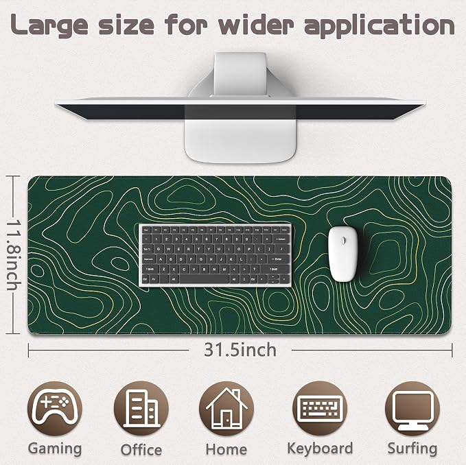 Gaming Mouse Pad - (31.5"×11.8") Topographic Large Mouse Pads for Desk - Desk Mat for Keyboard and Mouse with Non-Slip Base, Desks Pad Matfor Game/Office & Home