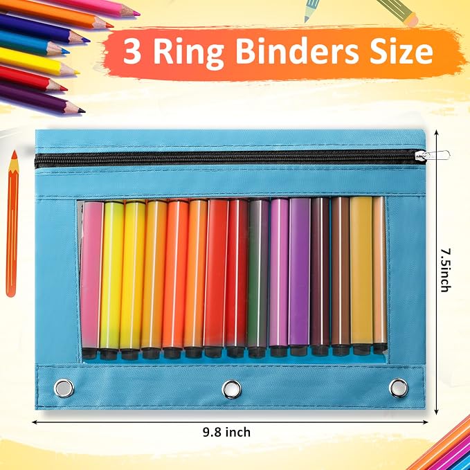 Marspark 48 PCS Pouch Bag for 3 Ring Binder - Bulk Zipper Pencil Binder Pouches with Clear Window for Utensils Storage Supplies(Bright Color)