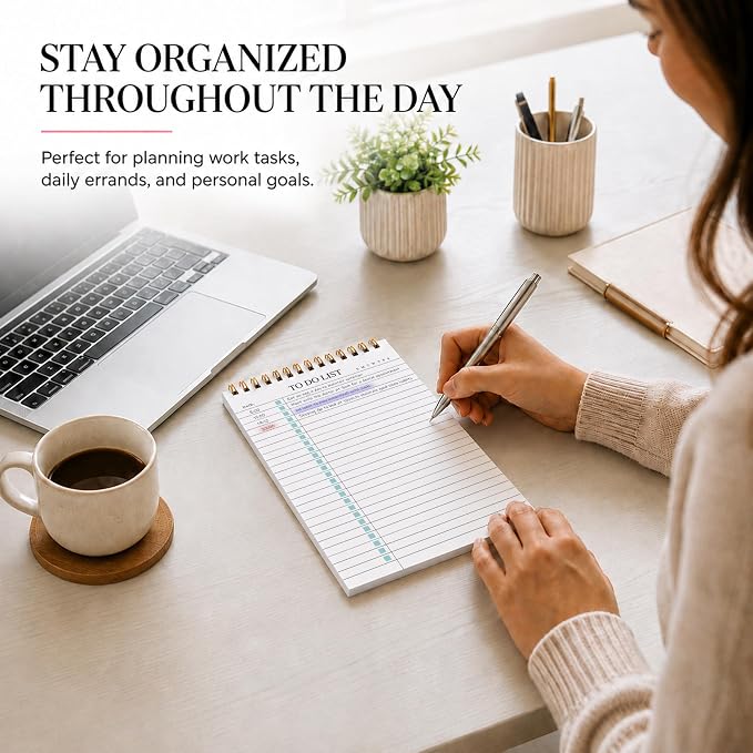 To Do List Notepad, Undated Daily Planner Notepad, A5 (5.5" x 8.3"), Green | To Do List Notebook, Checklist Planner, Waterproof Spiral Notepad, for Work, Office Supplies, School Planner, 52 Sheets/Pack