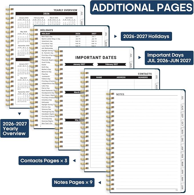 Academic Planner 2026-2027, Weekly and Monthly Calendar Planner Book, July 2026 – June 2027, Hardcover Organizer with Tabs, Perfect for Teachers, Students, Women & Men, A5 (6.4" x 8.5") - Navy