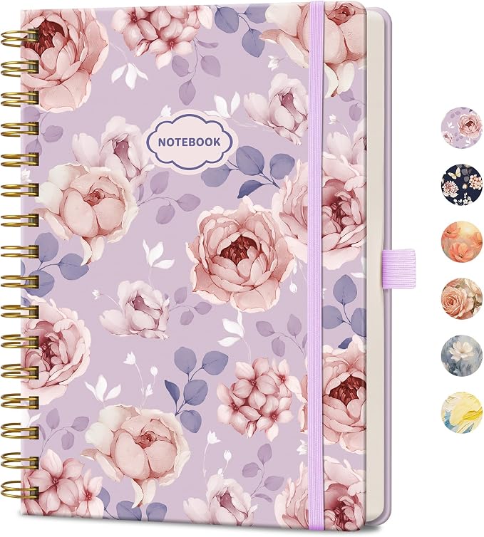 AHGXG Spiral Journal Notebook, 160 Lined Pages, A5 Size (5.7'' x 8.3'') | for Women, Journaling, Writing, Work & Office, Hardcover, 100 GSM Thick Paper (Lavender Pink Peony)