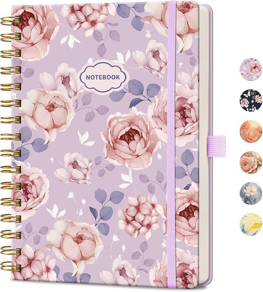 AHGXG Spiral Journal Notebook, 160 Lined Pages, A5 Size (5.7'' x 8.3'') | for Women, Journaling, Writing, Work & Office, Hardcover, 100 GSM Thick Paper (Lavender Pink Peony)