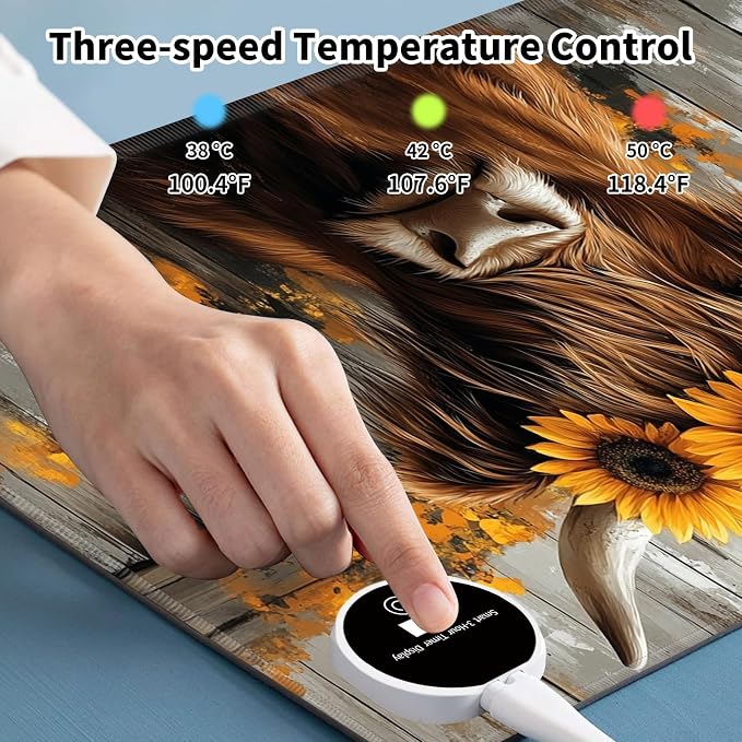Warm Desk Pad,Heated Desk Pad,Office Mat,3 Heating Levels & 3 Hours Auto Shut-Off,31.5"*13" Gaming Mouse Laptop Keyboard Leather Desk Mat,Highland Cow Wood