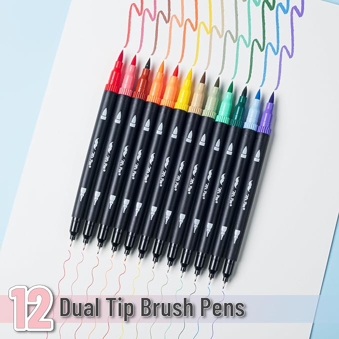Mr. Pen- Dual Tip Brush Pens, 12 pcs, Assorted Color | Fine & Brush Tip Markers for Adult Coloring Markers for Adults