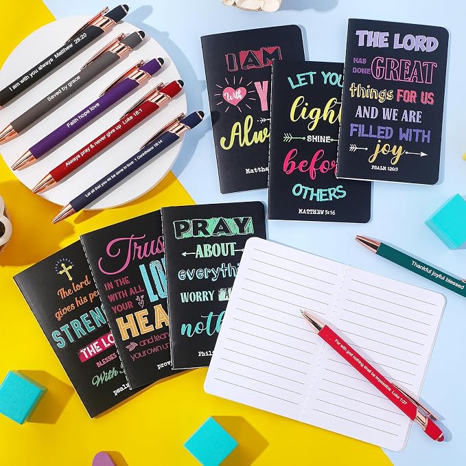 Funrous 32 Pcs Motivational Quote Pens Inspirational Notepads Mini Journal with Ballpoint Pen Small Notebooks Gift for Men Women Coworker Adult Party Favors Prize Teacher Student Office(Prayer)