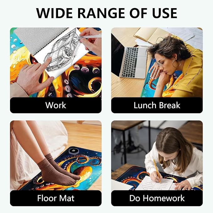 Heated Mouse Pad with 3 Levels Heated & 3 Hours Auto Shut-Off Mouse Pad for Warming Hands in Office Home, 31.5" x 13"Large Safe Desk Mat Hand Warmer，Blue Octopus