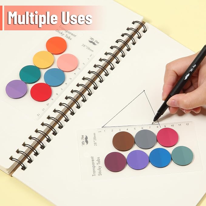Mr. Pen- Round Transparent Sticky Notes, 1.1” Diameter, 14 Pads, 560 Sheets | Colorful, Water-Resistant See-Through Sticky Notes & Fineliner, Smooth Writing, Note Tabs for Bible Journaling, Studying