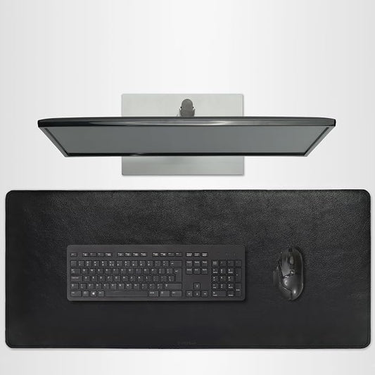 Full Grain Genuine Leather Desk Pad – Black (XL) - Premium Desk Mat with Non-Slip Backing, Thick 3mm, Office Desk Protector for Work & Gaming (Extra Large 35.4 x 15.7 inch)
