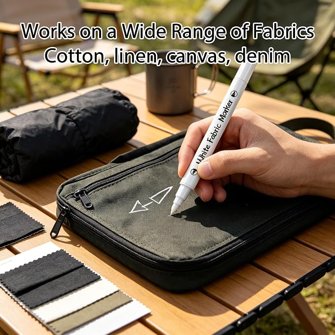 White Fabric Markers 5PCS, Dual-Tip Fabric Permanent Markers for Dark Clothes, Fabric Paint Pens for T-Shirts, Jeans, Canvas Shoes, Bags & Hats