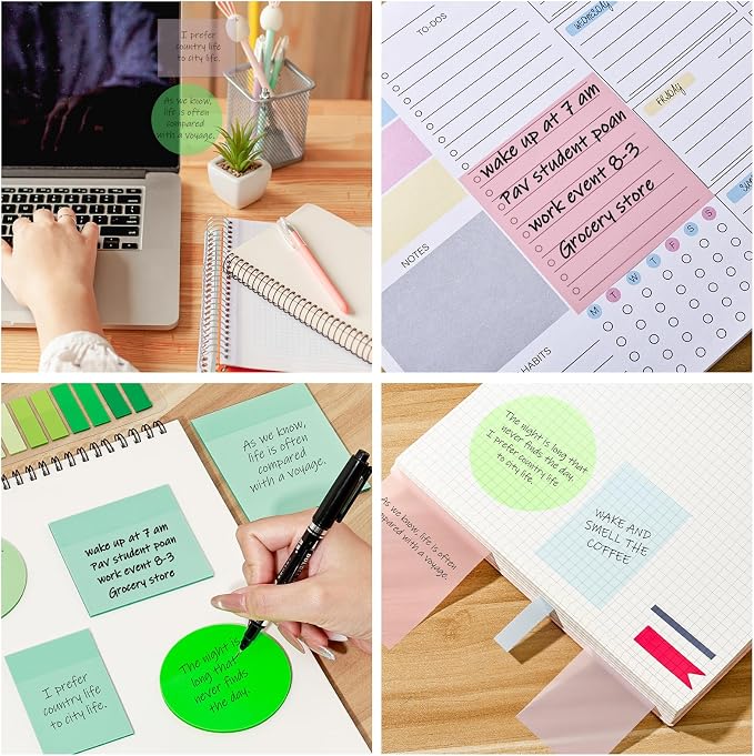 BAYTORY 1240 Sheets Transparent Sticky Notes, Clear Annotation Kit (Pink) | 3 x 3 inch Page Markers, Translucent Self-Stick Index Tabs for Reading Bible Office Journaling