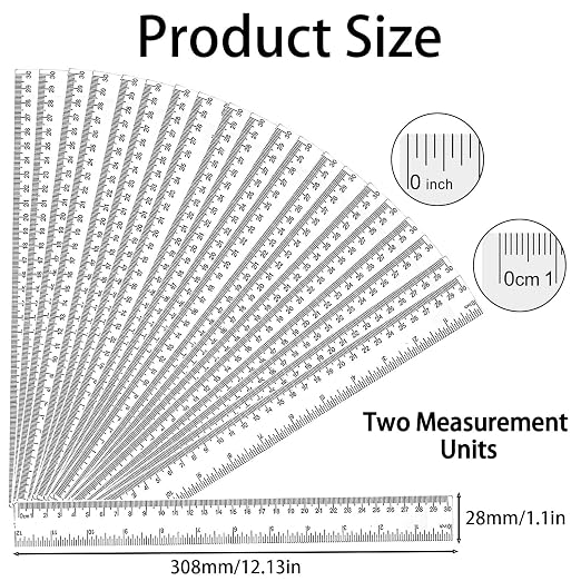 30 Pack Clear Ruler Bulk - 12 Inch Metric Measuring Tools | Dual CM/Inch Scale Rulers Bulk for Classroom, School Office Home Supplies | 12 Inch