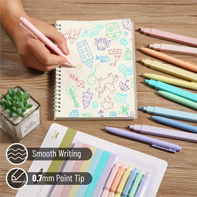 Mr. Pen- Dual Tip Aesthetic Highlighters and Gel Pens, 12 Pack | Pastel Colors Bible Highlighters No Bleed, Colored Ink Gel Pens, Fast Dry and No Smear for Bible Journaling, Planner
