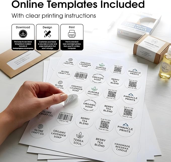 1.5" Printable Round Labels for Laser and Inkjet Printers - 15000 Blank Labels, 500 Sheets for Thank You Stickers, Price Tags, QR Codes, Business Logos - Spartan Industrial Template C003