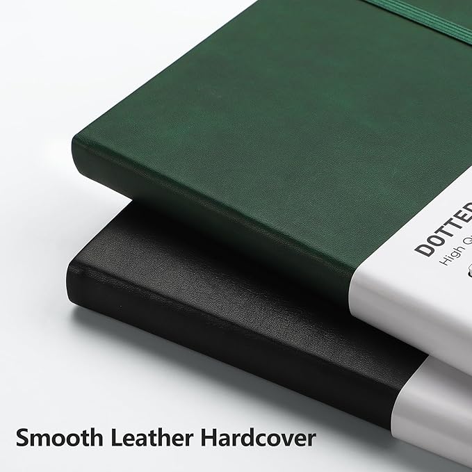 RETTACY Dotted Journal Notebook, 192 Pages, A5 Medium Size (5.7'' x 8.3'') | Leather Hardcover, 100 GSM Thick Paper, for Journaling, Planning, Tracking (Dark green)