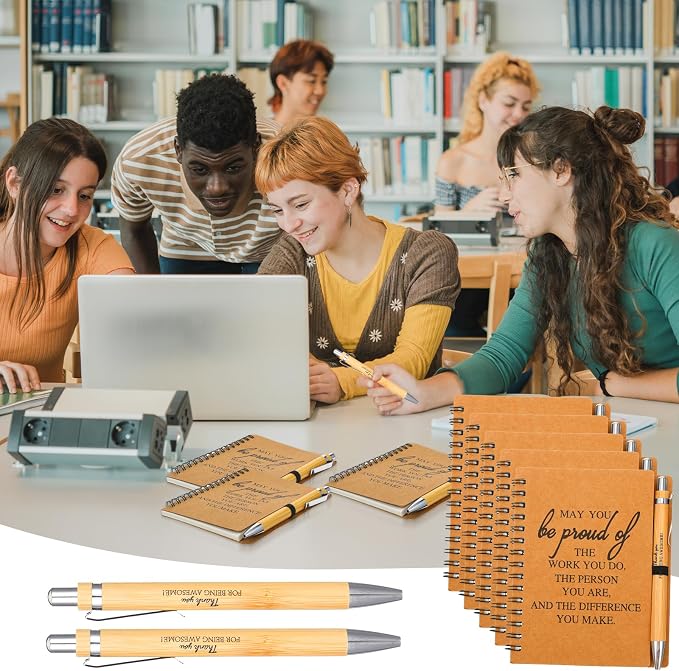 16 Sets Employee Appreciation Notebooks Bulk, Mini Spiral Journal with Pen, Staff Appreciation Gifts for Coworker Team Nurse Graduate, Thank You Notebooks with Bamboo Ballpoint Pens