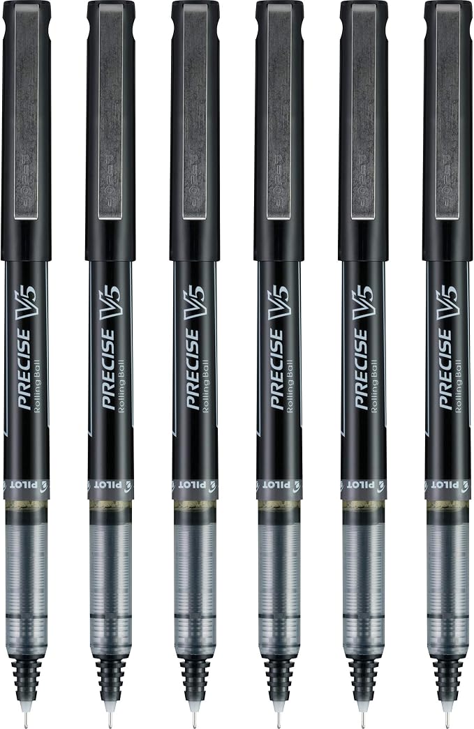 Pilot, Precise V5, Capped Liquid Ink Rolling Ball Pens, Extra Fine Point 0.5 mm, Black, Pack of 6