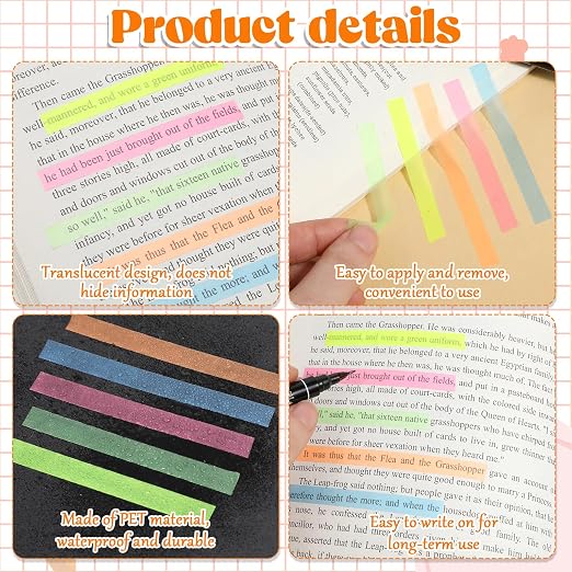 Sliverdew 5 Rolls Highlighter Tape Colored Transparent Marking Sticker Removable Fluorescent Neon Tape Annotation Supplies for Teachers Students Reading Home Office (0.3inch X 16ft)