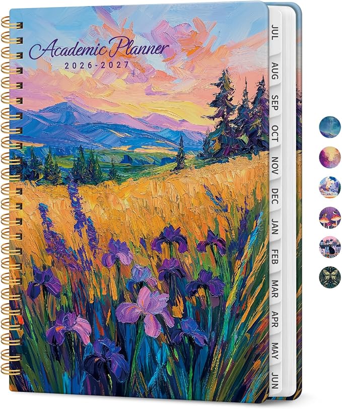 Planner 2026-2027, Academic Year Monthly and Weekly Calendar Planner, Jul 2026 - Jun 2027, Hardcover Teacher Student Planning Agenda book with Tabs, Perfect for School Office Supplies, 6.3" x 8.5" - Golden Meadow
