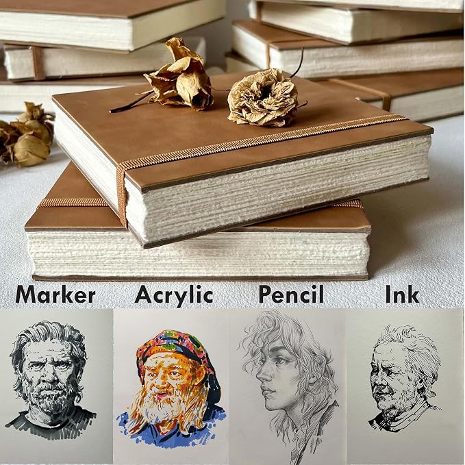 tumuarta Deckle Edge Paper Sketchbook, 92 LB, 150 GSM, 80 Sheets Mixed Media Paper, Acid Free, Handmade Vintage Journal Hardbound Drawing Book for Pencil, Ink, Markers, Acrylic and More (5.5" X 8.5")
