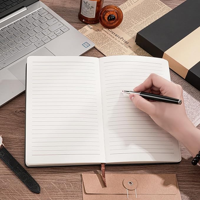 Lined Notebook with Gift Box for Women Men 320 Pages A5 Hardcover Leather with Pen Holder College Ruled Journals for Work Note Taking Travel School Green