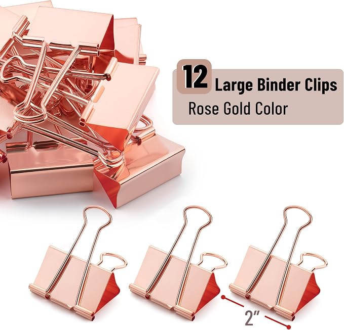Mr. Pen- Metal Binder Clips, 12 pcs, 2 Inches, Extra Large Size | Rose Gold Binder Paper Clips, Paper Clamps for Office Supplies, Home, School, Business, Document Organizing
