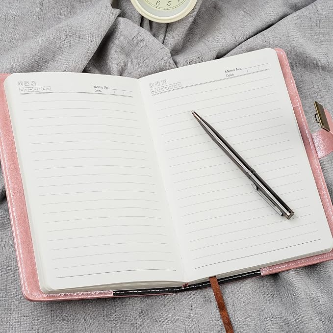 WEMATE Diary with Lock, A5 PU Leather Locked Journal 240 Pages Rose Gold | Vintage Lock Journal Notebook with Pen & Gift Box, Lock Diary Planner Organizer for Men and Women, 8.6x5.8in