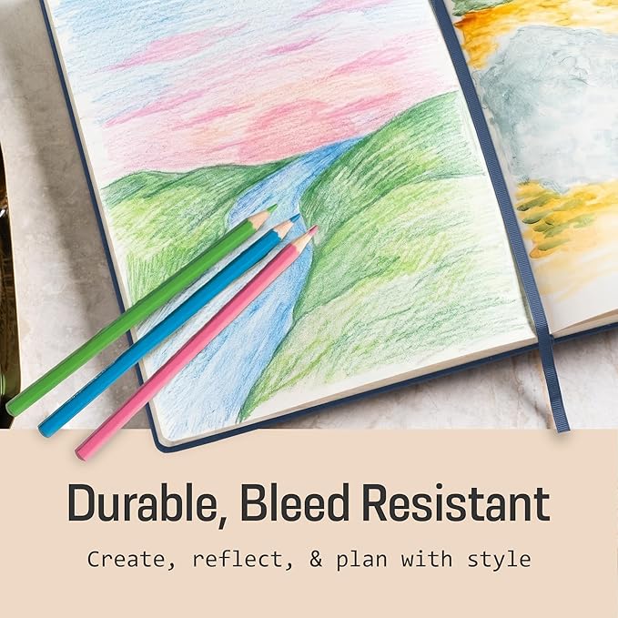BROWNSTONE JOURNALS A4 Sketch Book Hardcover - 80 Sheets 100 GSM Paper 8.5"x11.5", Lay Flat, Vegan Leather Cover, Elastic Band, Back Pocket, Art Drawing Book (Symphony Blue)