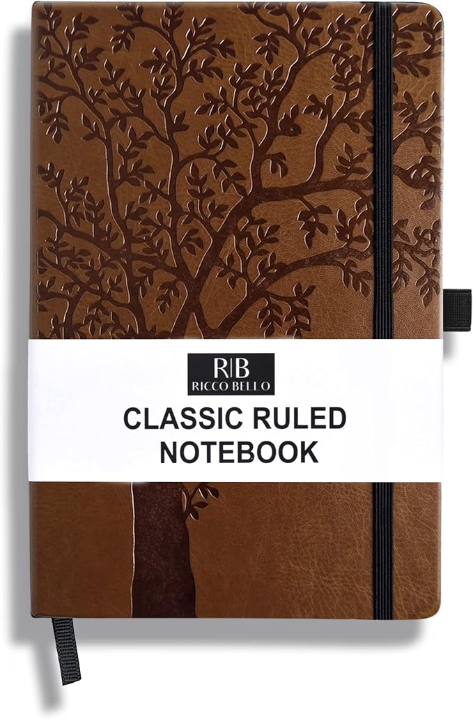 RICCO BELLO Lined Journal Notebook, Art Tree, Faux Leather Hardcover | With Pen Holder, College Ruled, 96 Sheets / 192 Pages, 5.7 x 8.4 Inches, For Work & Notes