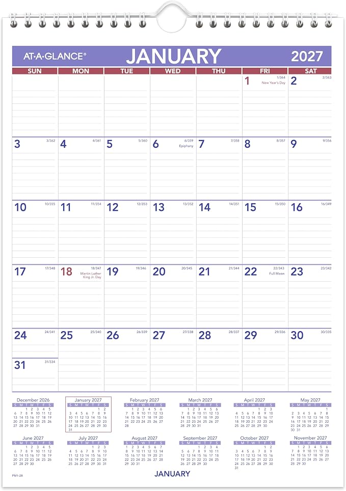 AT-A-GLANCE 2027 Wall Calendar, Monthly, 8" x 11" Planner, Ruled Daily Blocks (PM12827)