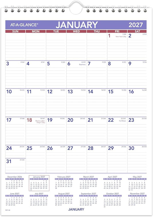 AT-A-GLANCE 2027 Wall Calendar, Monthly, 8" x 11" Planner, Ruled Daily Blocks (PM12827)