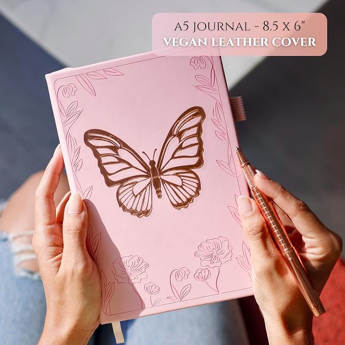 Veway Luxury Journal and Pen Set for Women - A5 Vegan Leather Notebook with Pen - 224 Lined Pages, Index & Gift-Ready Packaging (Enchanted Butterfly)