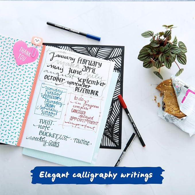 edding 1255 calligraphy pen - steelblue - 3 pens - calligraphy nib 2-5 mm - fibre pens for paper, wood, terracotta, canvas - hand lettering, bullet journals, thank you cards, calligraphy books
