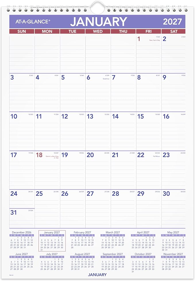 AT-A-GLANCE 2027 Wall Calendar, Monthly, 12" x 17" Planner, Ruled Daily Blocks (PM22827)