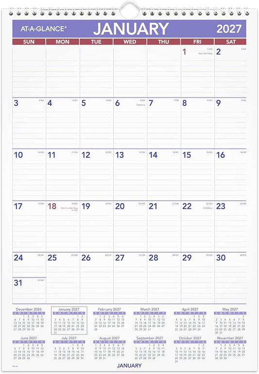 AT-A-GLANCE 2027 Wall Calendar, Monthly, 12" x 17" Planner, Ruled Daily Blocks (PM22827)