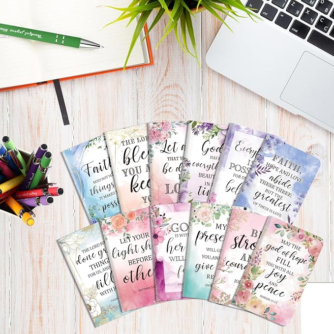 PerKoop 48 Pcs Christian Gifts Notebooks and Pens Bulk - Bible Pocket Notebooks Scripture Ballpoint Pens, Flower Inspirational Journal Faith Based Gifts for Church Coworkers Women Nurses Staff