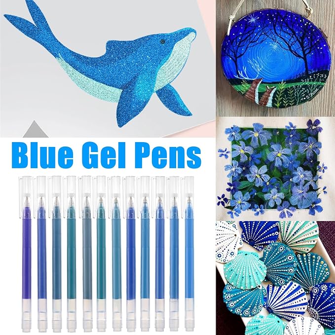 Blue Gel Pens Set,24 Colored Gel Pens Glitter Metallic Pastel Morandi Neon Color Gel Pen More Ink Colored Gel Pens for Drawing, Doodling, Scrapbook, Journaling