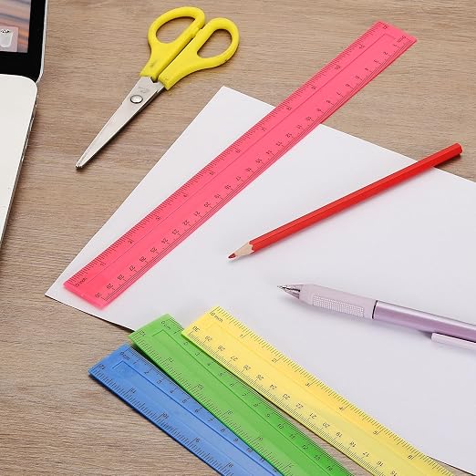 HARFINGTON 5pcs Plastic Rulers 12" (30cm) Clear Straight Ruler Measuring Tool Inches and Centimeters for Home Office Classrooms Drafting, Pink