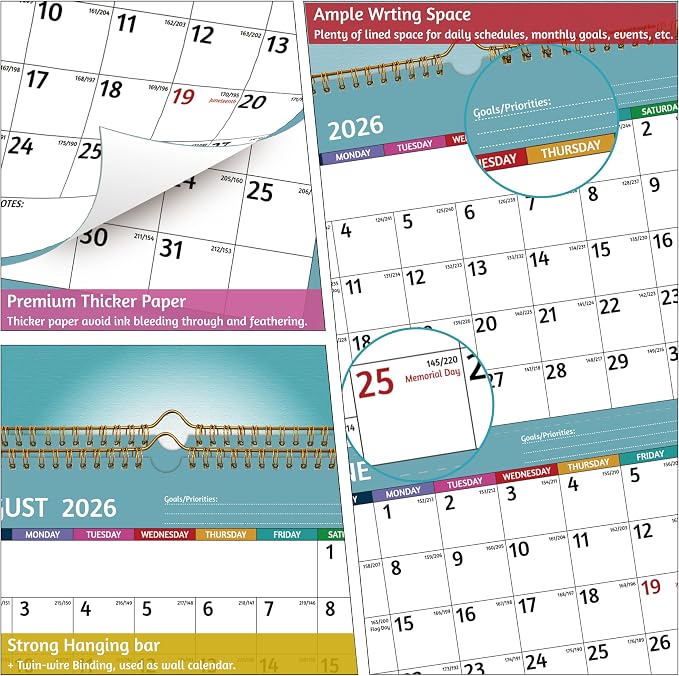 Wall Calendar 2026-2027 - 3 Month Calendar 2026-2027 Vertical, Apr 2026 - Jul 2027, 3 Month Wall Calendar, 11 x 26 In Open, 2026 Calendar with Large Print, Holidays, Thick Paper, Priorities ＆ Notes