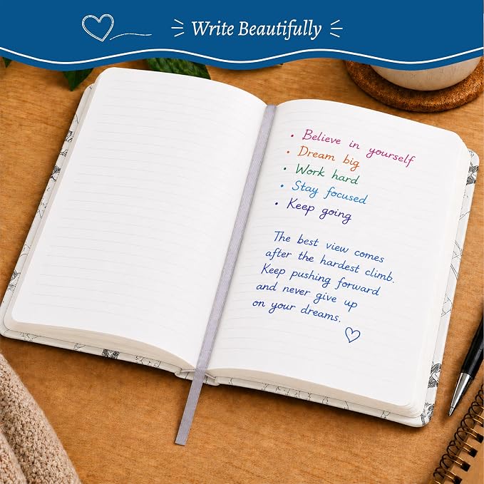 WORLD TRAVELER Eccolo A5 Hardbound Journal Notebook 256 Ivory Lined Pages | Sturdy Flexible Hardcover, 80GSM Acid-Free Ivory Pages, Smyth-Sewn Lay-Flat Binding, Ribbon Bookmark