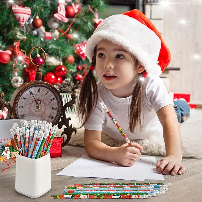 Zuazaor 120 Pieces Colorful Christmas Pencils with Eraser Wooden Pencils Snowman,Santa,Christmas Tree, Cand and Penguin Xmas Stationery for Christmas Holiday Office School Party Favors (120)