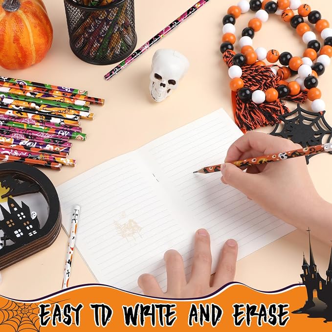 DIYASY Halloween Pencils for Kids, 12 Design 48 Pack Pencils Bulk with Erasers Assorted Colorful Fall Pencil Set for Halloween Goodies Gift Prize Party Favor Supplies